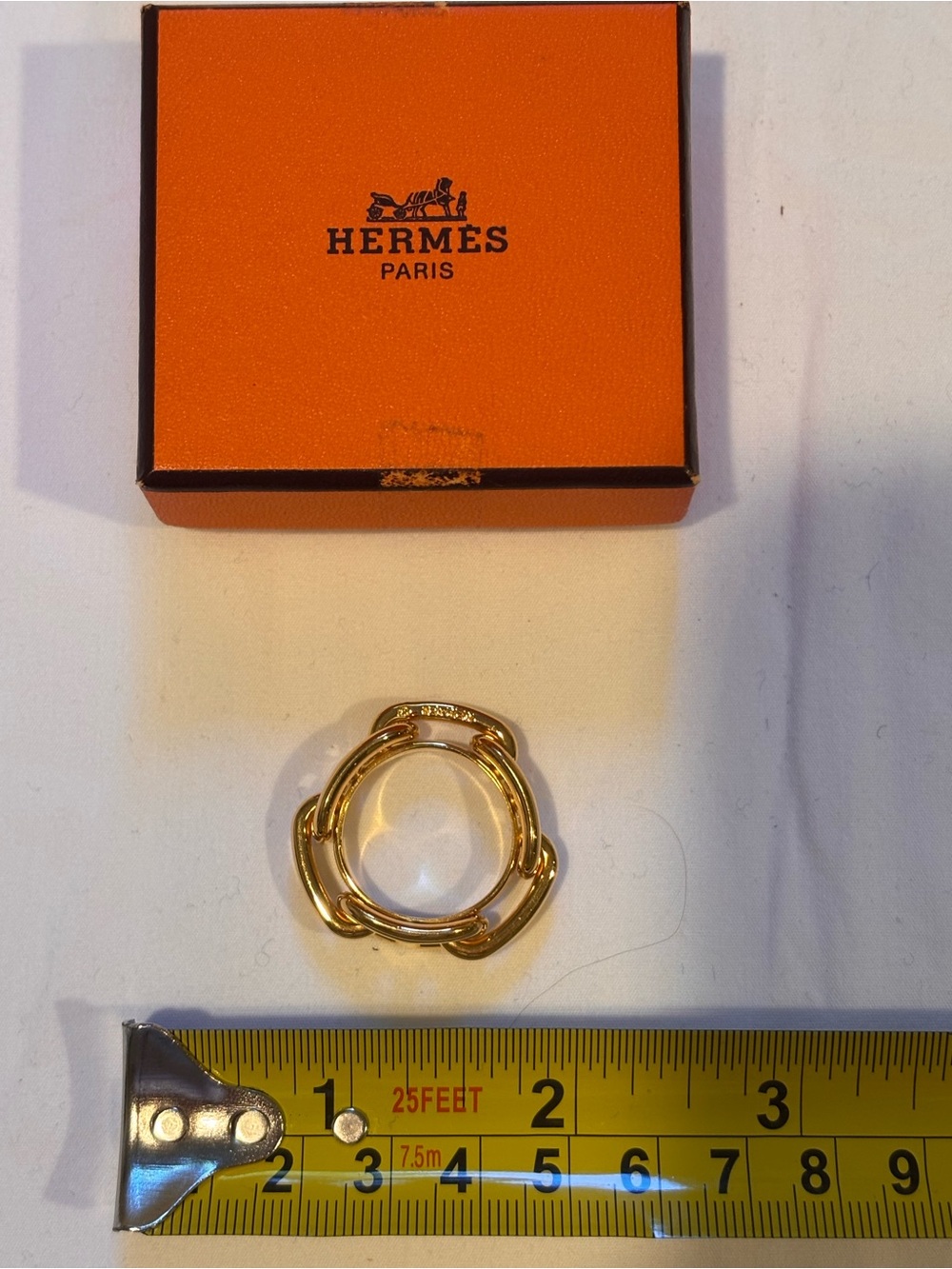 Hermes Chaine d'Ancr scarf ring cold tone with Authentication document